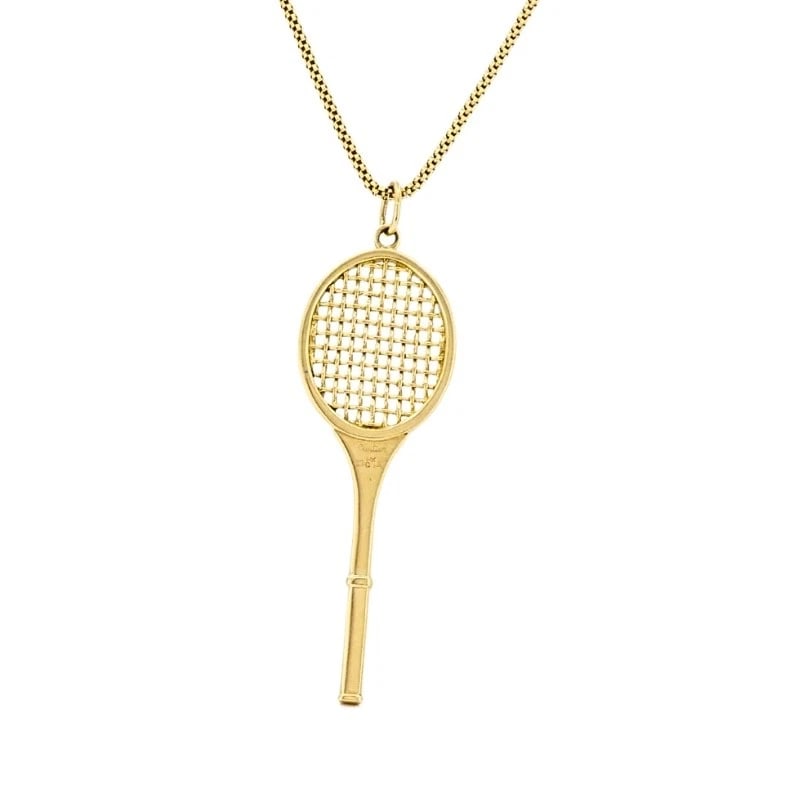 Vintage Cartier 14k Gold Tennis Racket Pendant & 14k Chain (Unsigned) Necklace - 5