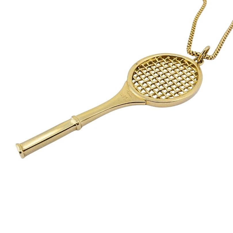 Vintage Cartier 14k Gold Tennis Racket Pendant & 14k Chain (Unsigned) Necklace - 8