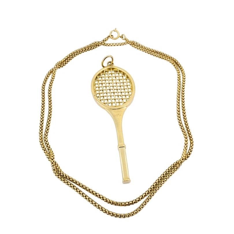 Vintage Cartier 14k Gold Tennis Racket Pendant & 14k Chain (Unsigned) Necklace - 9