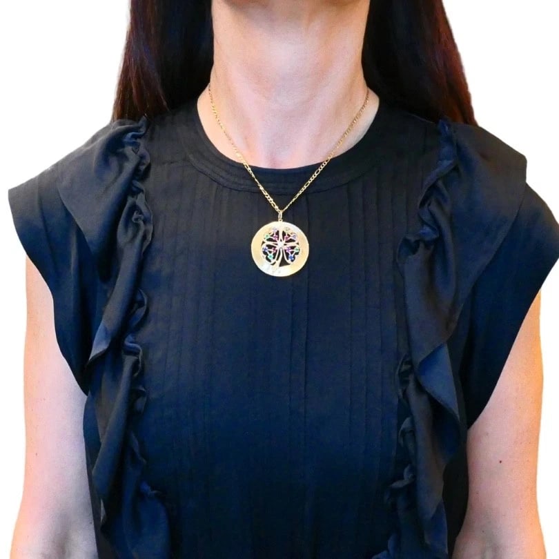 14K Gold Gemstones Clover Pendant Necklace - 3