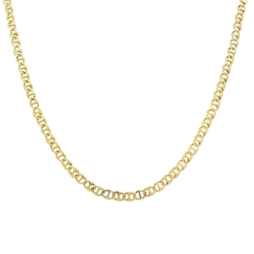 14k Gold Flat Link Chain Necklace Vintage Jewelry: DESIGNER: Unknown CIRCA: Late 20th Century MATERIALS: 14k GoldWEIGHT: 18.6 GramsMEASUREMENTS: 18" x 3/16" HALLMARKS: 14KITEM DETAILS:14k Gold Flat Link Chain Necklace Vintage Jewelry This 14k gold fla