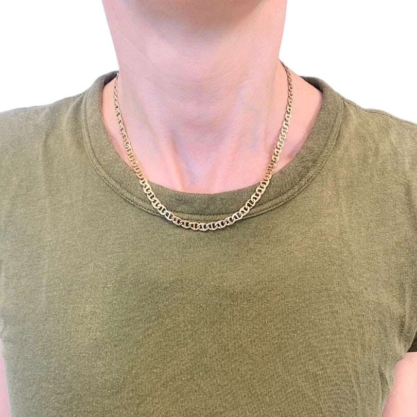 14k Gold Flat Link Chain Necklace Vintage Jewelry - 3