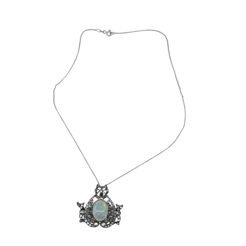 Vintage Opal Diamond Pendant 10k Gold Silver and 18k Gold Chain - 5