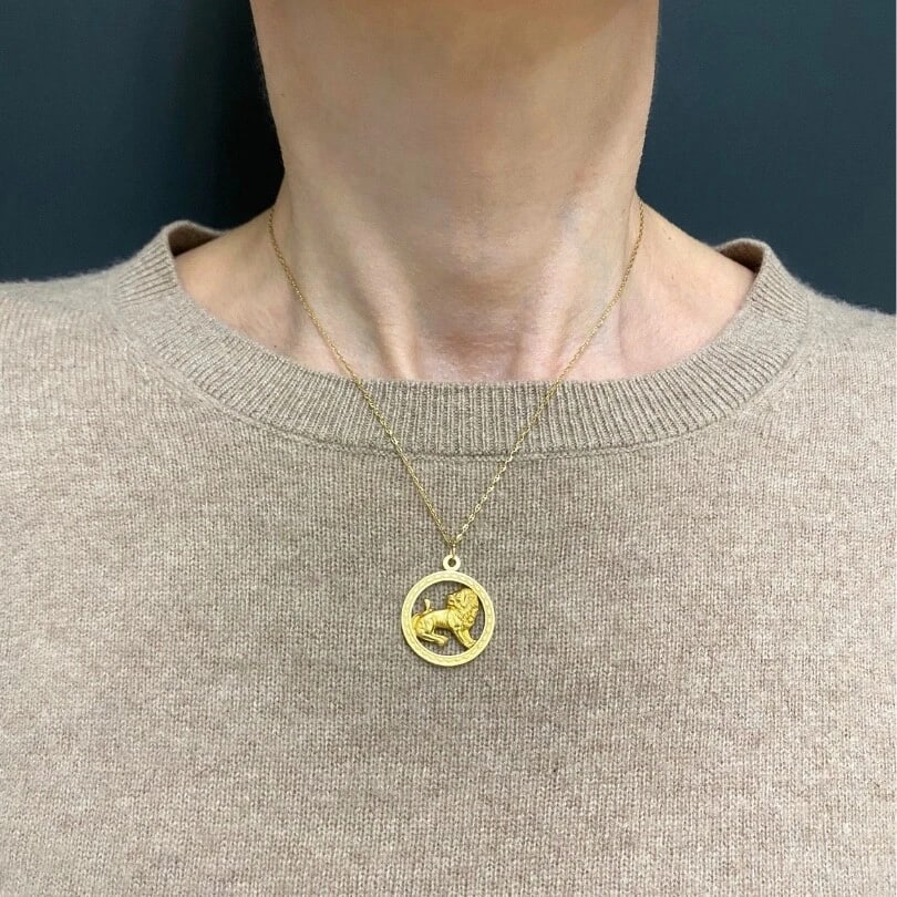 Vintage Leo Zodiac 18k Gold Pendant 14k Gold Chain Necklace - 3