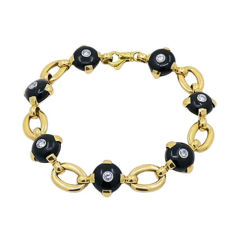 Marzo Paris 18K Gold Onyx Diamond Bracelet - 6