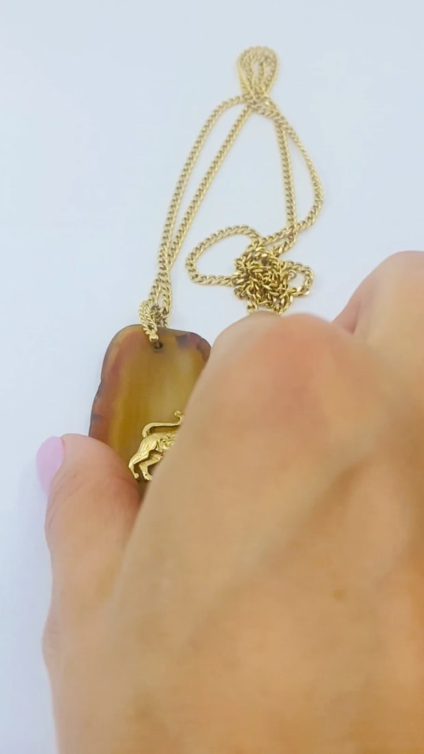 Onyx Gold Pendant Leo Zodiac Jewelry - 2