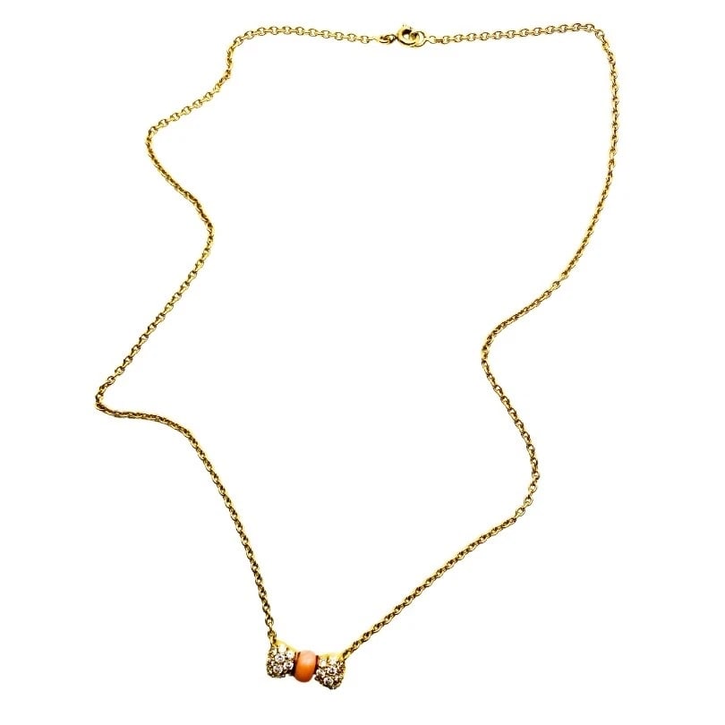 Van Cleef & Arpels Necklace 18k Gold Coral Diamond Bow Pendant - 6