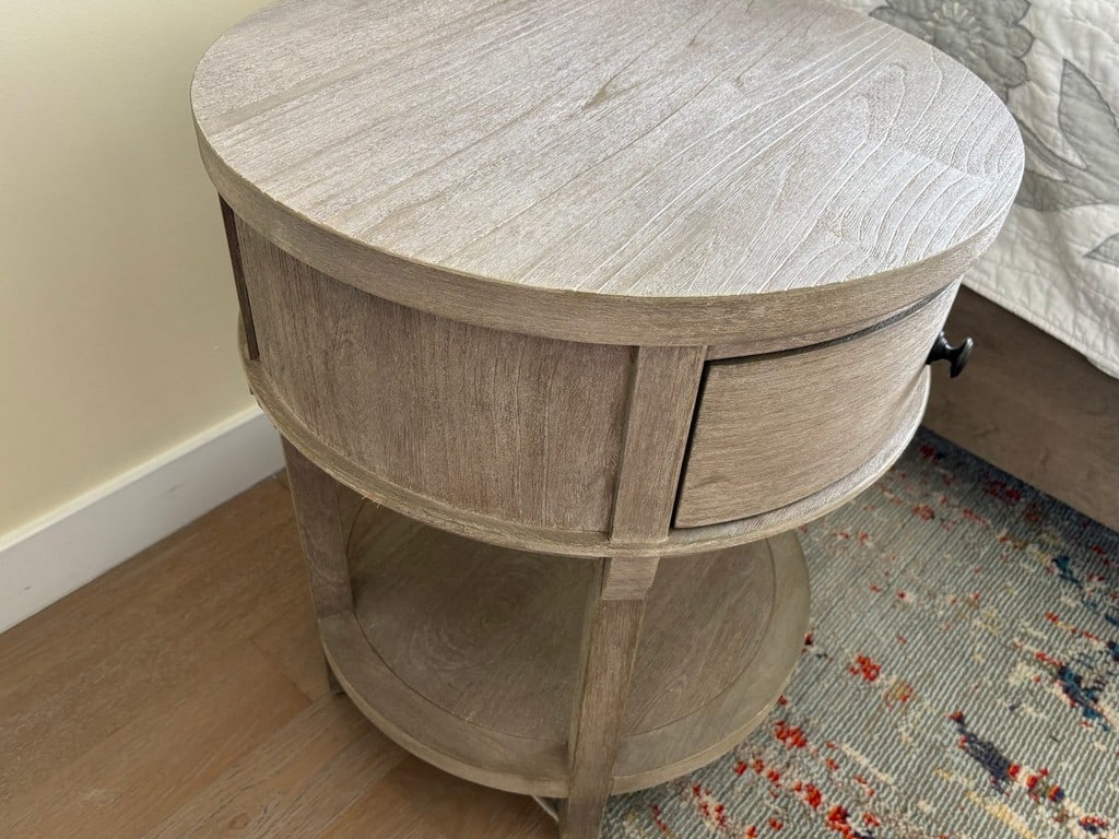 Contemporary Round Wood Nightstand with Drawer and Shelf - 3