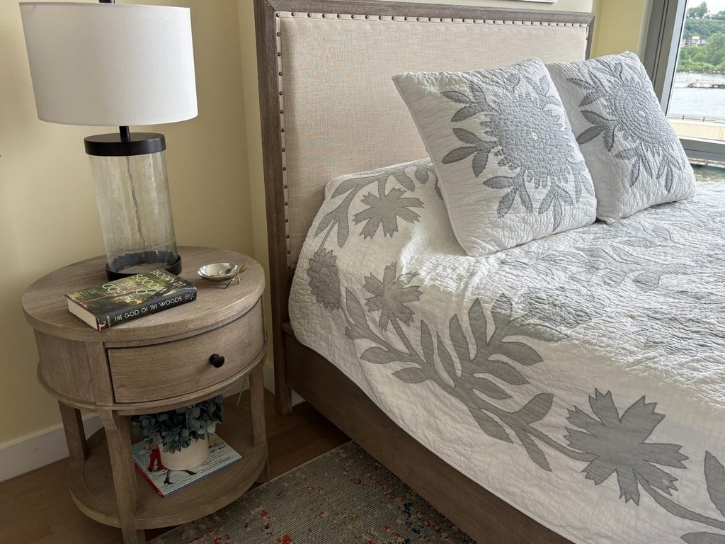 Contemporary Round Wood Nightstand with Drawer and Shelf - 5