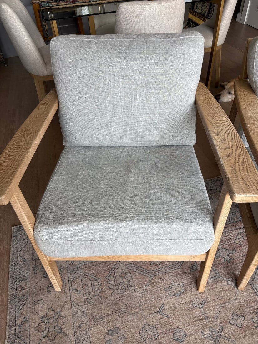 Pair of Modern Light Wood and Upholstered Armchairs - 3