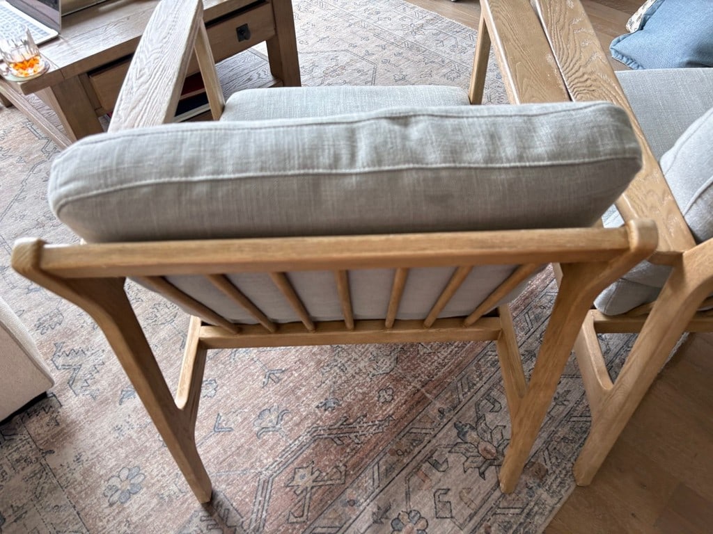 Pair of Modern Light Wood and Upholstered Armchairs - 8