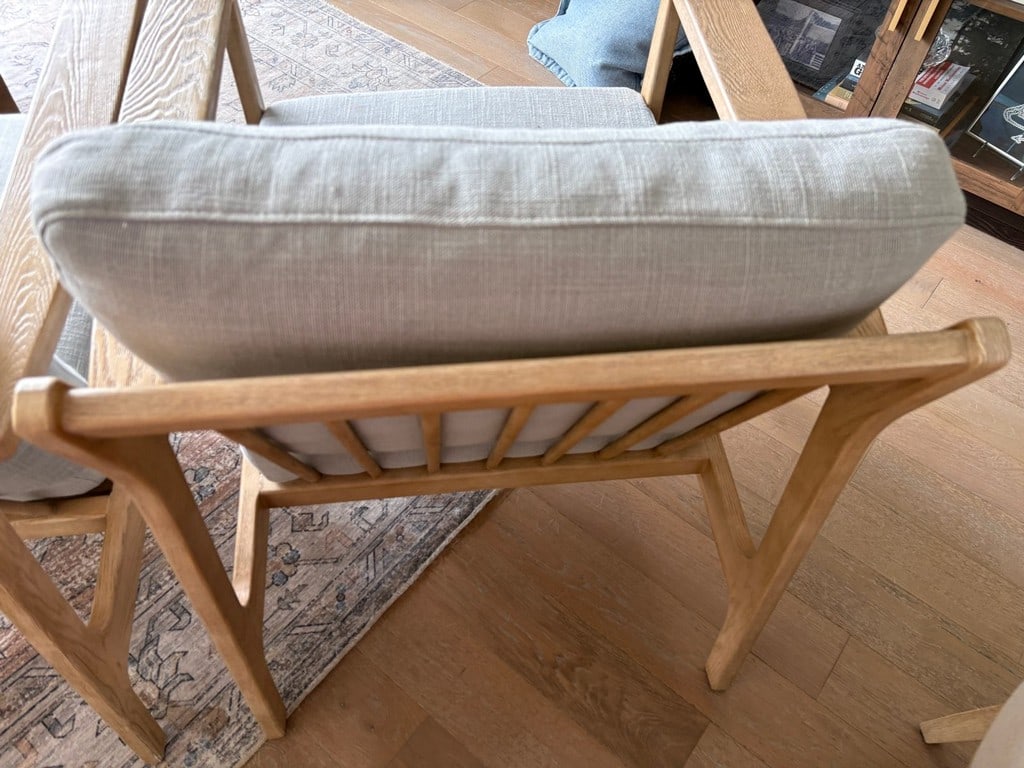 Pair of Modern Light Wood and Upholstered Armchairs - 9