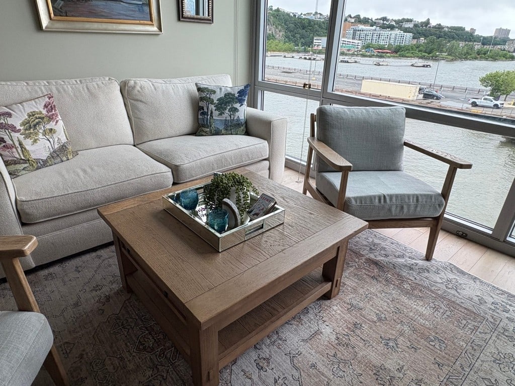 Contemporary Light Oak Finish Coffee Table with Drawer and Shelf - 5