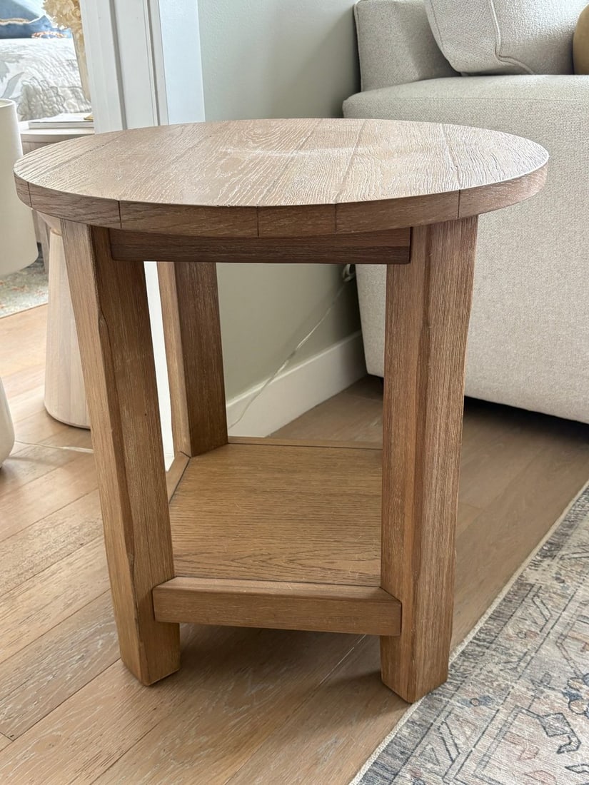 Contemporary Round Wood Side Table - 2