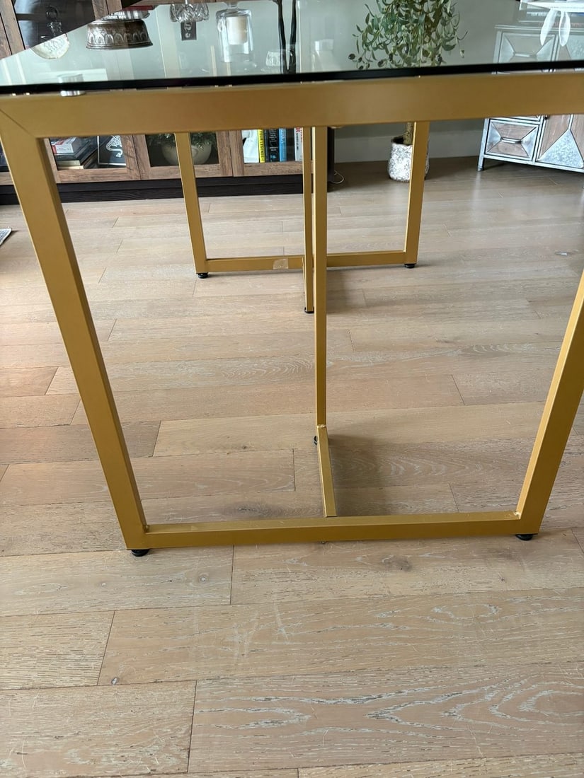 Modern Glass Top Dining Table with Gold-Tone Metal Base - 2