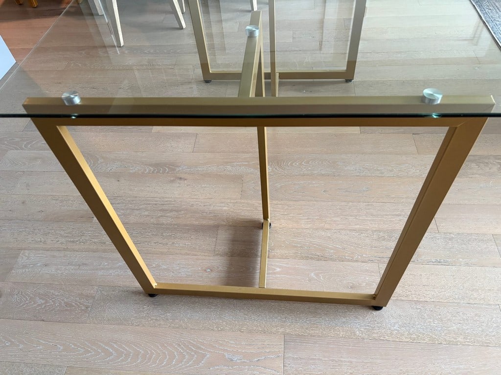 Modern Glass Top Dining Table with Gold-Tone Metal Base - 3
