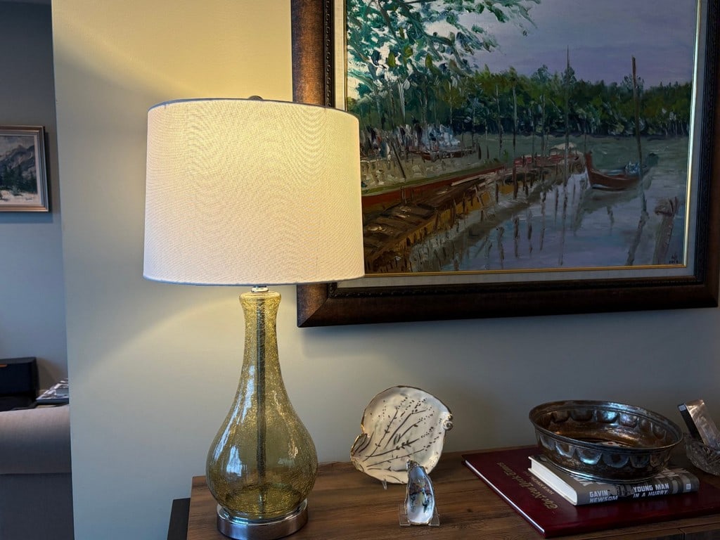 Contemporary Crackle Glass Table Lamp with White Shade - 3