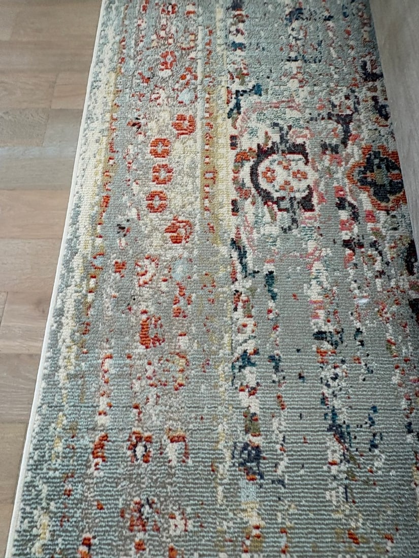 Contemporary Abstract Gray, Orange, and Blue Area Rug - 4