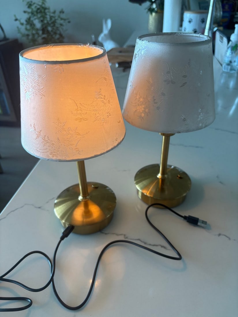 Pair of Contemporary Brass Finish and Floral Fabric Shade Table Lamps - 3