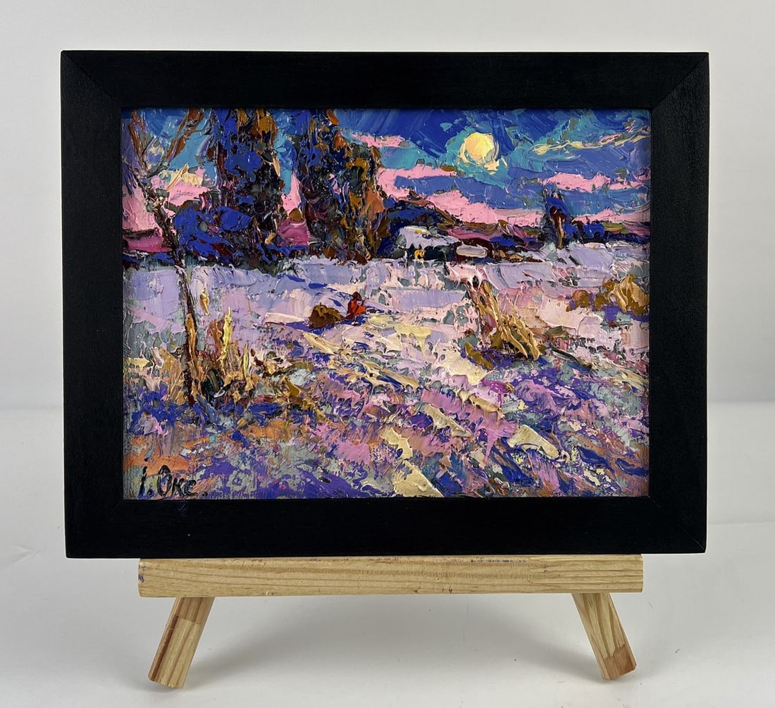 Oil painting Village Fields Covered in Snow Oksana Ivanyuk: AAA6633*** ABOUT THIS PAINTING **** TITLE: "Village Fields Covered in Snow"* ARTISTS: Oksana Ivanyuk* SIZE: 15x20 cm/5.90x7.87 inches'* MEDIUM: oil, canvas* HAND PAINTED: Original painting from our co