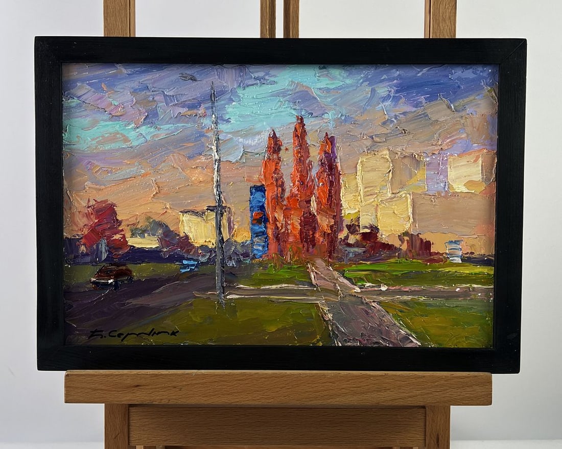 Oil painting October in the City Boris Serdyuk: AAA6712*** ABOUT THIS PAINTING **** TITLE: "October in The City"* ARTISTS: Boris Serdyuk* SIZE: 20x30 cm/7.87x11.81 inches'* MEDIUM: oil, cardboard* HAND PAINTED: Original painting from our collection