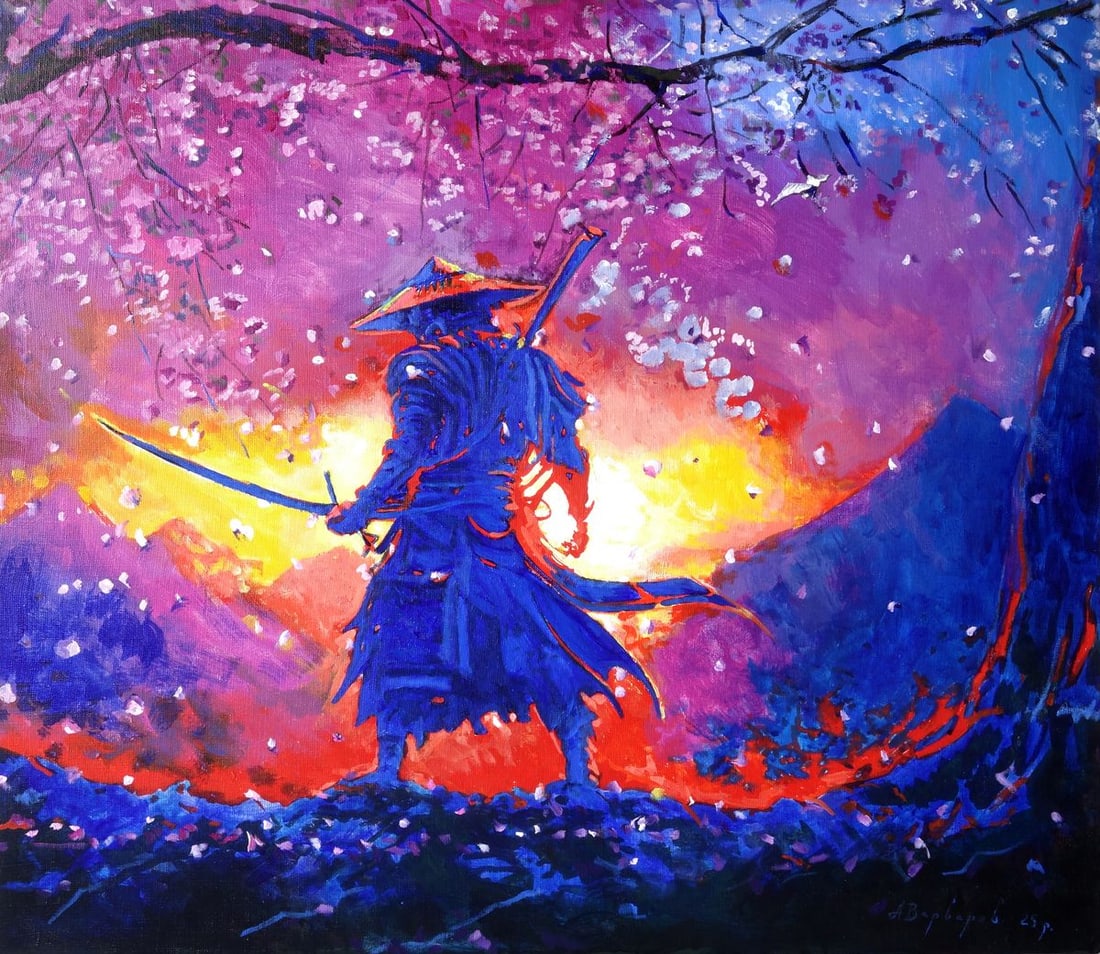 Oil painting Samurai Spring Anatoly Varvarov: Varv 243*** ABOUT THIS PAINTING **** TITLE: "Samurai Spring"* ARTISTS: Anatoly Varvarov* SIZE: 65x76 cm/25.59x29.92 inches'* MEDIUM: oil, canvas* HAND PAINTED: Original painting from our collection* C