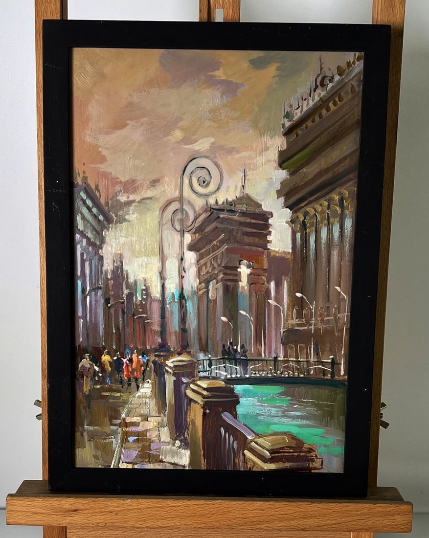 Oil painting Sunset over the city center Yuriy Suprunchuk: AAA6147*** ABOUT THIS PAINTING **** TITLE: "Sunset over The city center"* ARTISTS: Yuriy Suprunchuk* SIZE: 20x30 cm/7.87x11.81 inches'* MEDIUM: oil, hardboard* HAND PAINTED: Original painting from our