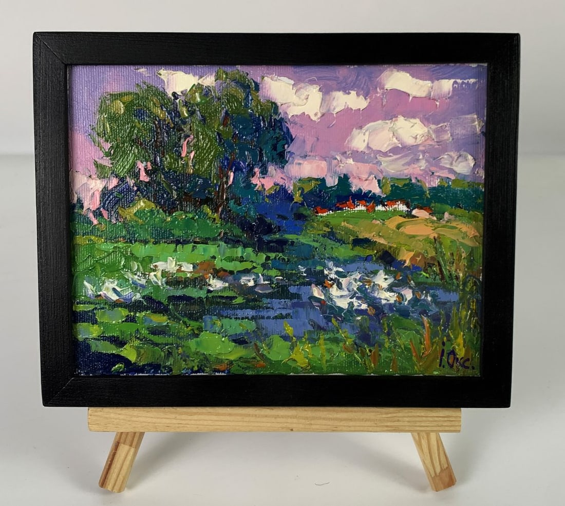 Oil painting Geese are swimming in the lake Oksana Ivanyuk: AAA6200*** ABOUT THIS PAINTING **** TITLE: "Geese are swimming in The lake"* ARTISTS: Oksana Ivanyuk* SIZE: 15x20 cm/5.90x7.87 inches'* MEDIUM: oil, canvas* HAND PAINTED: Original painting from our