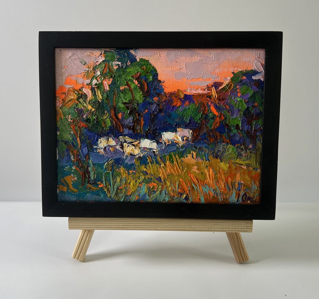 Oil painting Forest evening Oksana Ivanyuk: AAA5591 The oil painting Canvas titled Forest evening draws The viewer into The hushed, glowing embrace of twilight settling over The landscape. It captures The magic of that fleeting moment when dayl