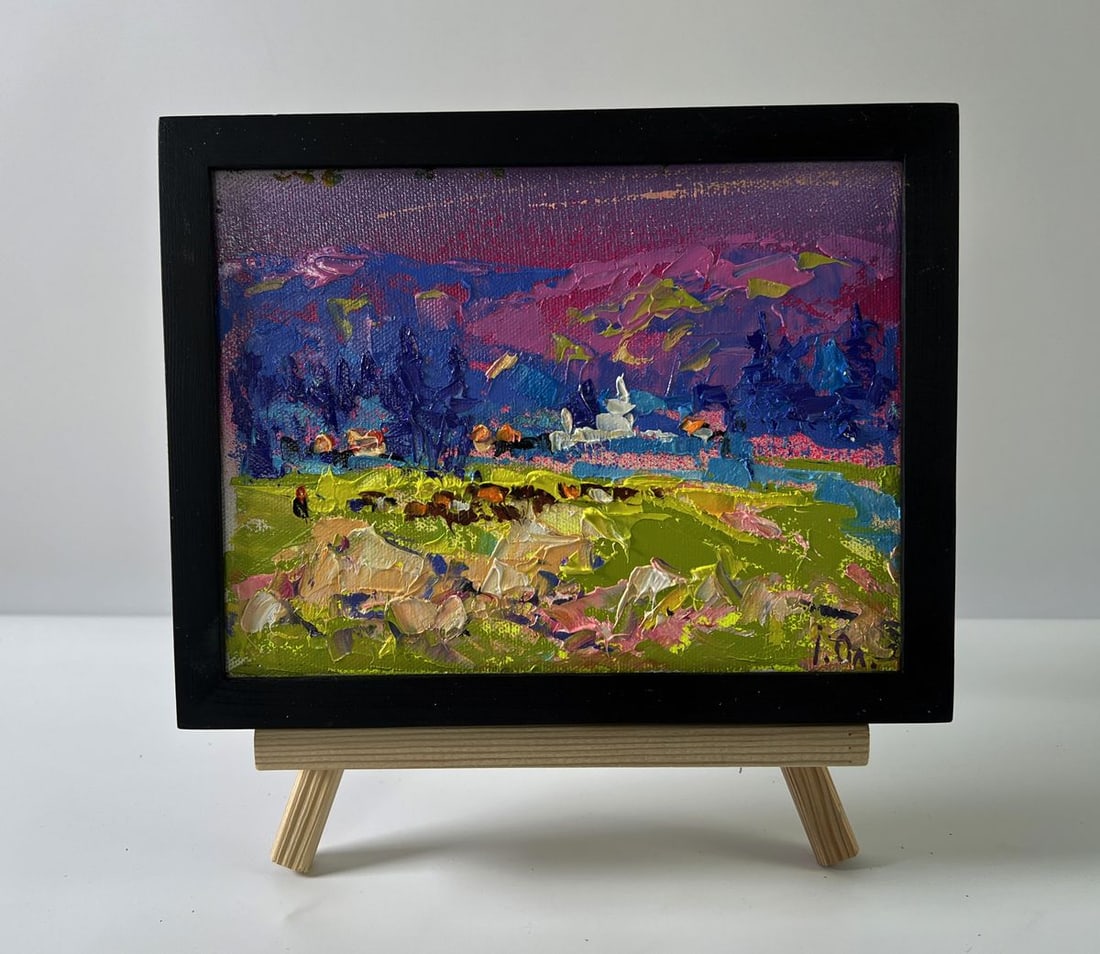 Oil painting Blue nature night Oleksiy Ivanyuk: AAA5652 The oil painting Canvas titled Blue nature night presents an enchanting vision of The countryside as it transitions into The deep mystery of night. The work is an explosion of colors and textu