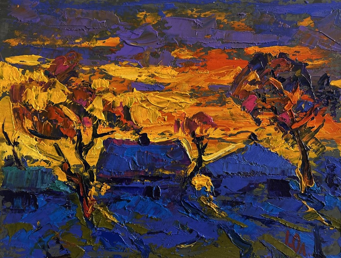 Oil painting A blazing evening in the village Alex Kalenyuk - 3