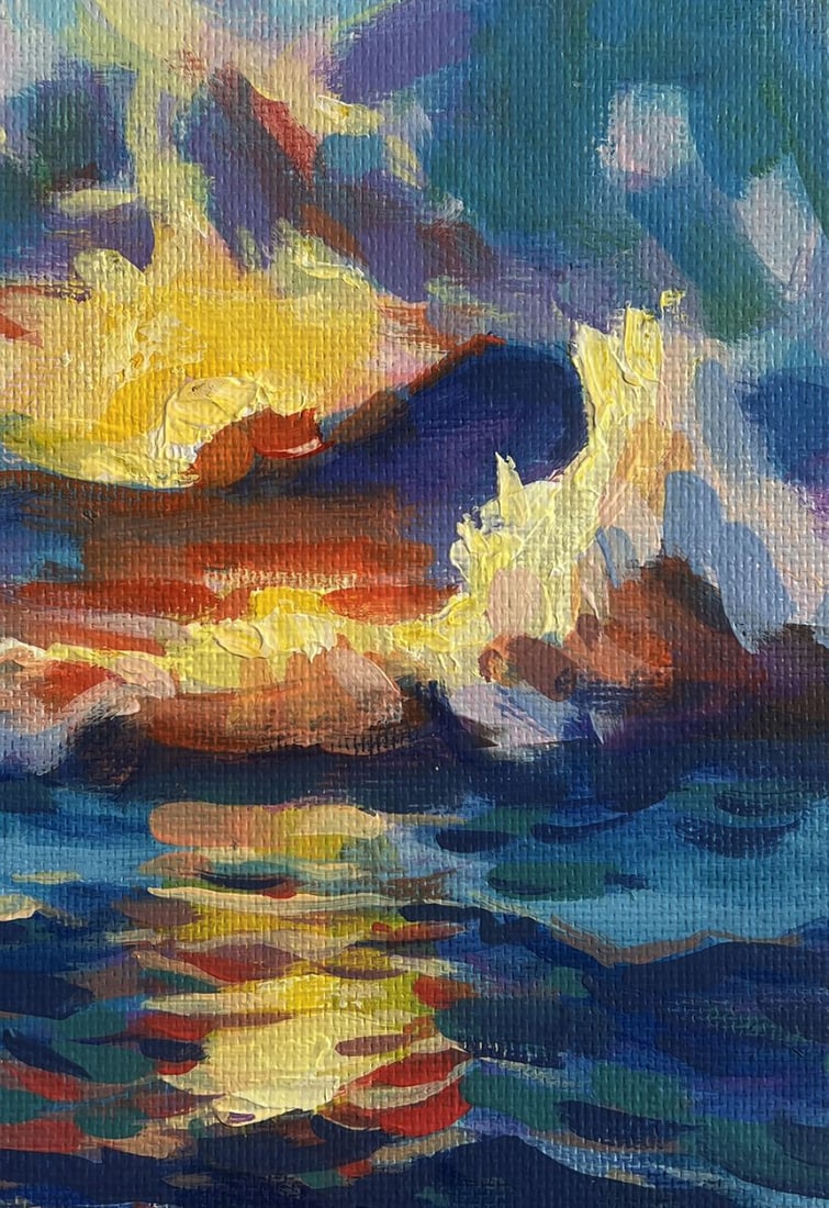 Acrylic painting Sunset over the sea horizon Mykhailo Patskan - 8