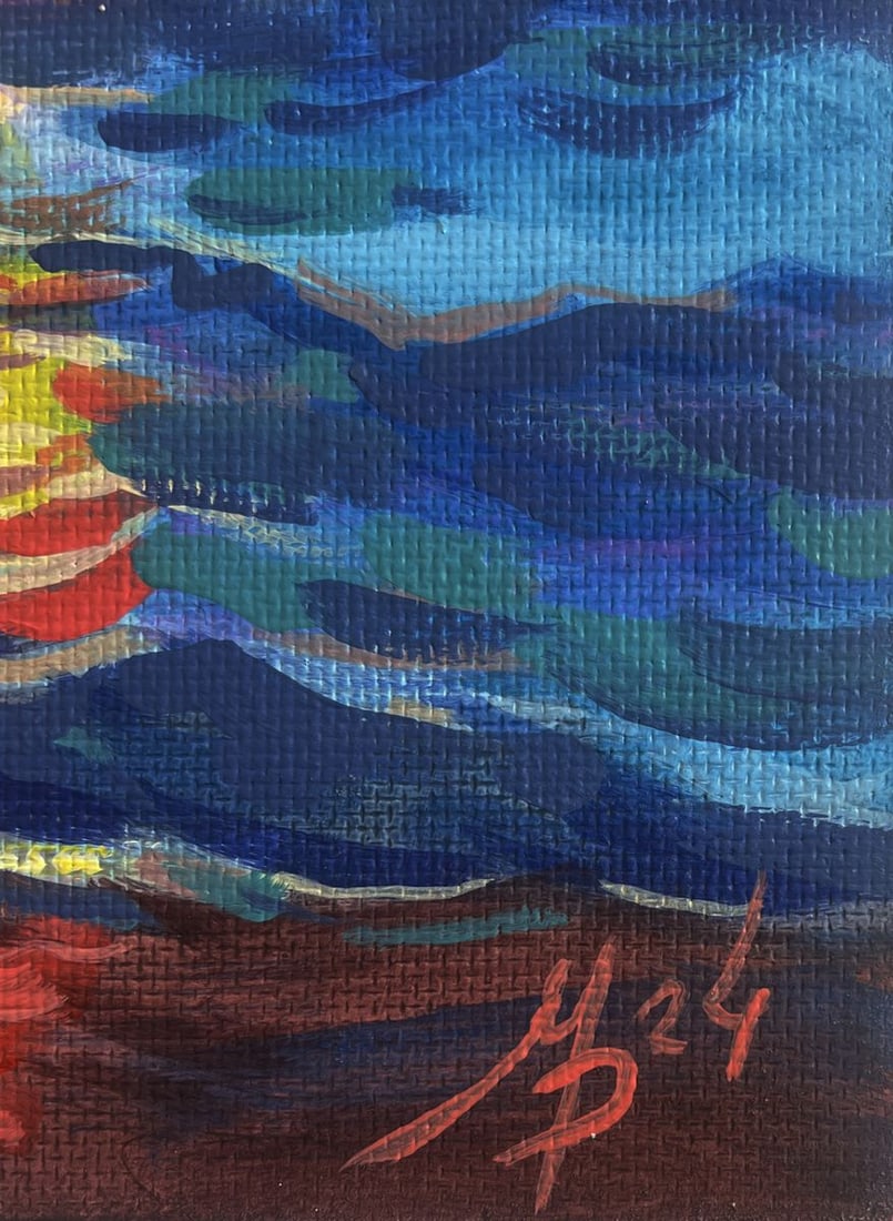 Acrylic painting Sunset over the sea horizon Mykhailo Patskan - 9