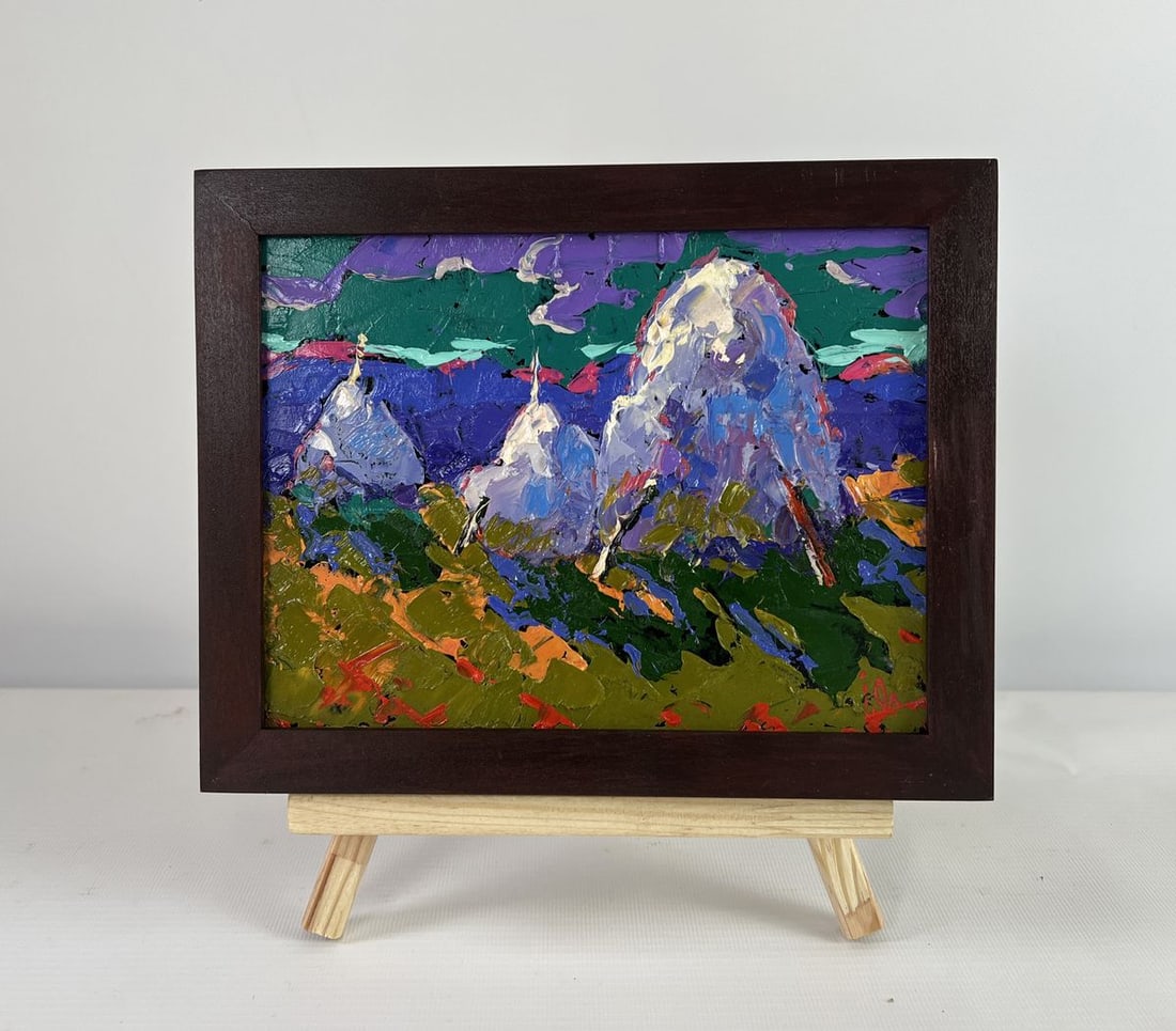Oil painting Silver evening in the field Alex Kalenyuk: AAA5059 The oil painting on Cardboard titled "Silver Evening in The Field" radiates with vibrant energy and abstract expressionism, immersing The viewer in a surreal landscape where emotion takes prec