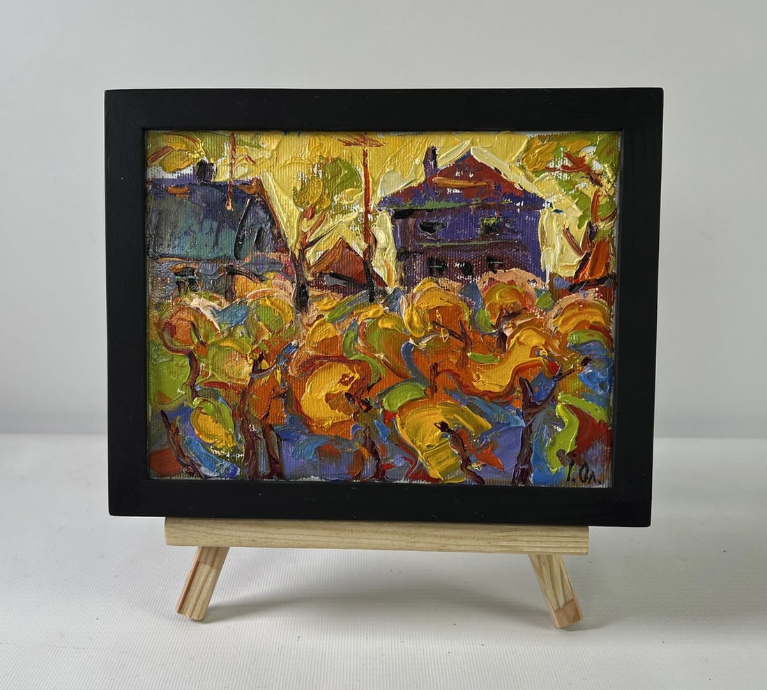Oil painting Autumn yellow sunset Alex Kalenyuk: AAA5242 The oil painting on Canvas titled "Autumn Yellow Sunset" immerses The viewer in a moment of golden serenity where The vibrancy of fall and The hush of dusk converge. The composition captures a