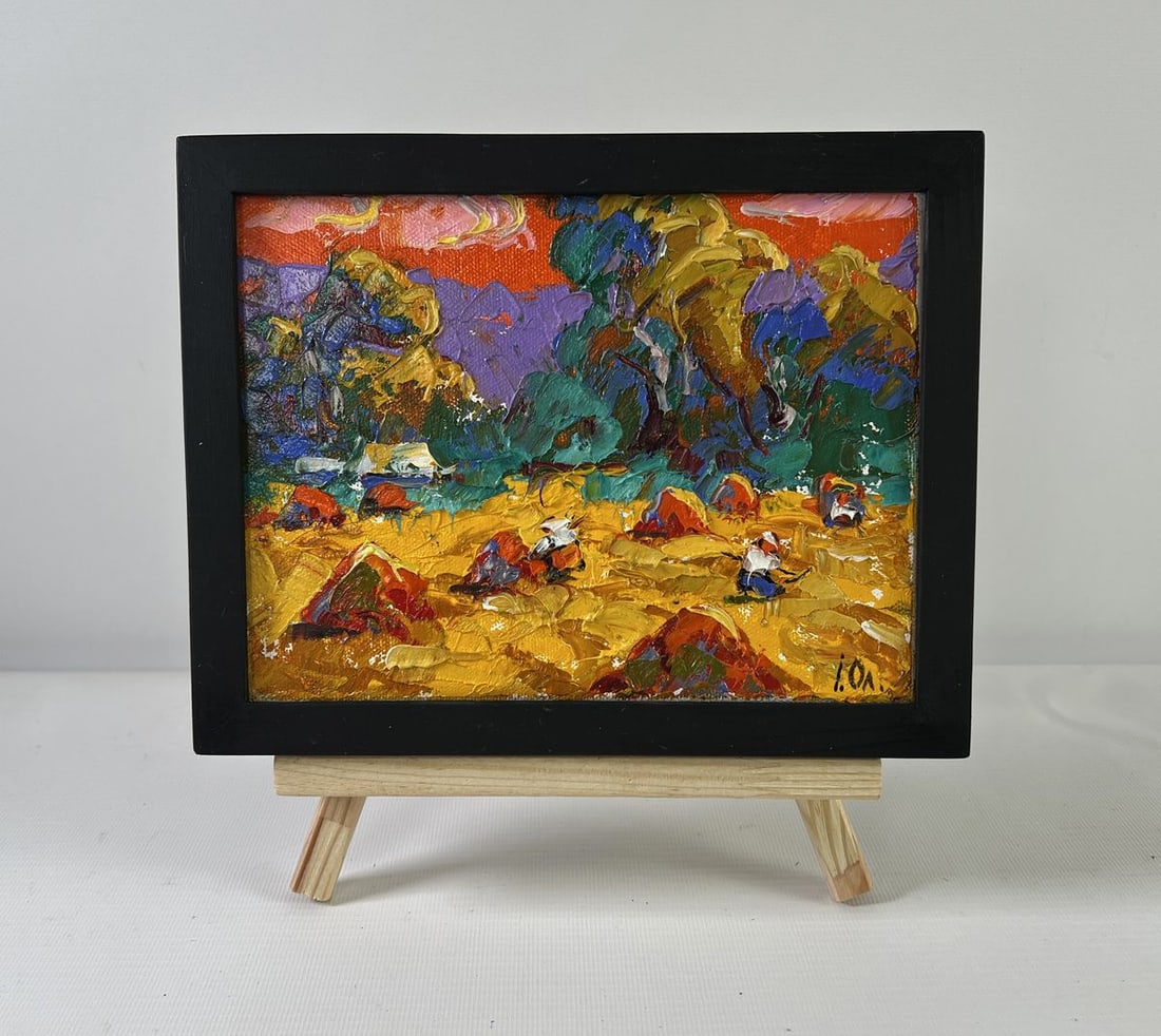 Oil painting Noon on the field Alex Kalenyuk: AAA5256 The oil painting on Canvas titled "Noon on The Field" bursts with expressive energy and a kaleidoscope of sunlit colors, capturing The very soul of agricultural life at its peak under a blazin