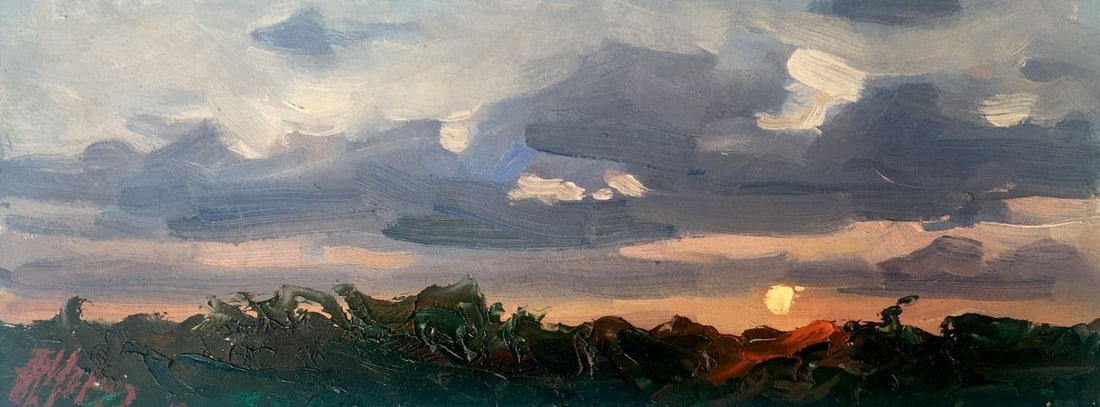 Oil painting Last rays of light Alexander Nikolaevich Cherednichenko: AAA2453 *** ABOUT THIS PAINTING *** * TITLE: "Last rays of light" * ARTISTS: Alexander Nikolaevich Cherednichenko * SIZE: 10.5x27 cm/4.13x10.62 inches' * MEDIUM: oil, cardboard * HAND PAINTED: Origina