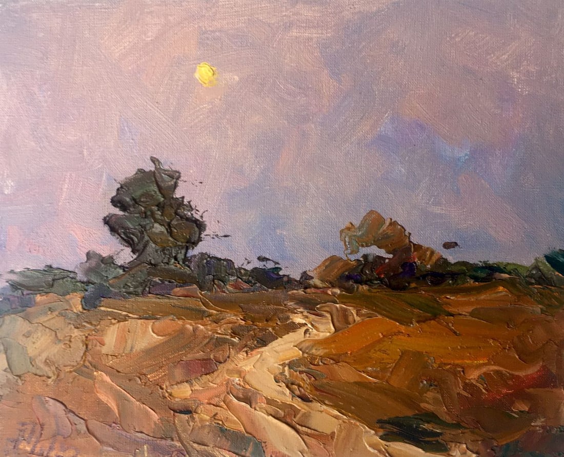 Oil painting Pink evening Alexander Nikolaevich Cherednichenko: AAA2456 *** ABOUT THIS PAINTING *** * TITLE: "Pink evening" * ARTISTS: Alexander Nikolaevich Cherednichenko * SIZE: 18x22 cm/7.08x8.66 inches' * MEDIUM: oil, canvas * HAND PAINTED: Original painting