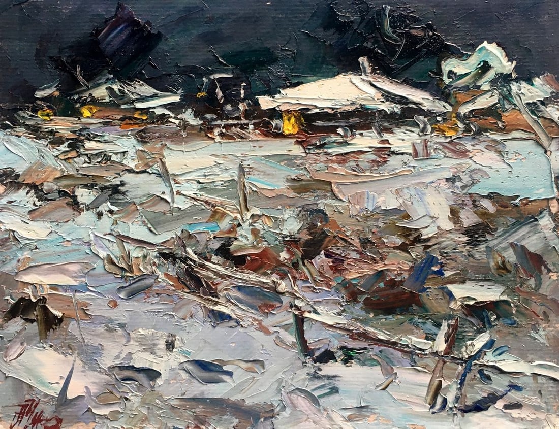 Oil painting Month night Alexander Nikolaevich Cherednichenko: AAA2502 *** ABOUT THIS PAINTING *** * TITLE: "Month night" * ARTISTS: Alexander Nikolaevich Cherednichenko * SIZE: 26.5x34.5 cm/10.43x13.58 inches' * MEDIUM: oil, cardboard * HAND PAINTED: Original pa