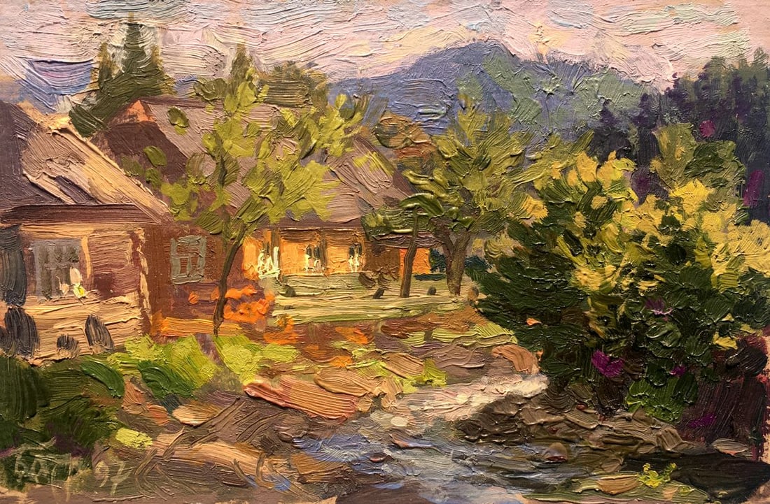 Oil painting Transcarpathian village Batrakov Vladimir Grigorievich: AAA2576 *** ABOUT THIS PAINTING *** * TITLE: "Transcarpathian village" * ARTISTS: Batrakov Vladimir Grigorievich * SIZE: 21x14 cm/8.26x5.51 inches' * MEDIUM: oil, cardboard * HAND PAINTED: Original