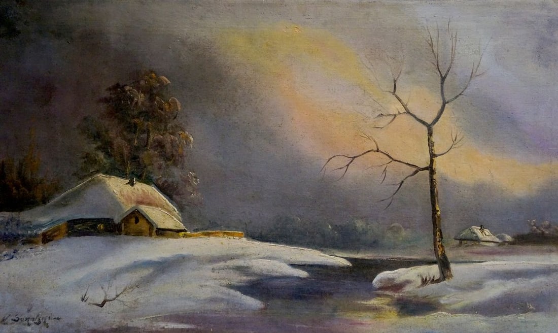 Oil painting Winter fairy tale: Vern 664 *** ABOUT THIS PAINTING *** * TITLE: "Winter fairy tale" * ARTISTS: Unknown artist * SIZE: 40x65 cm/15.74x25.59 inches' * MEDIUM: oil, canvas * HAND PAINTED: Original painting from our
