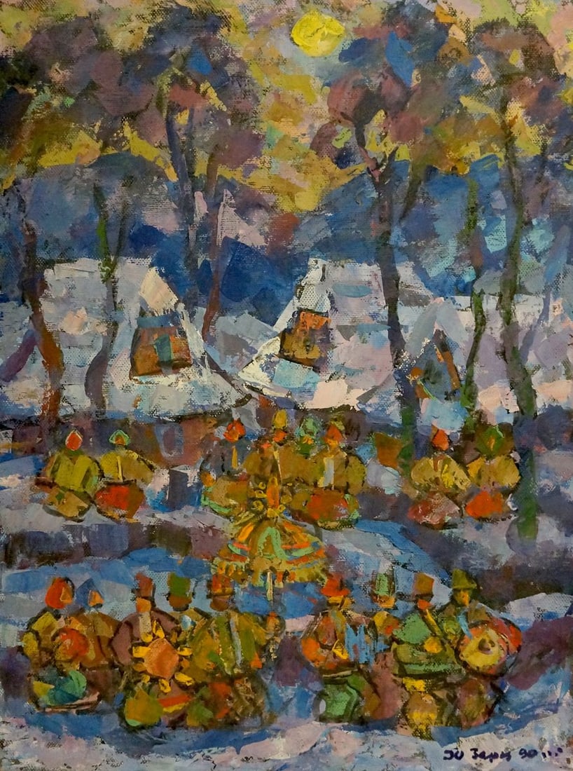 Oil painting Village gatherings Yuri Hertz: Vern 754 *** ABOUT THIS PAINTING *** * TITLE: "Village ga Therings" * ARTISTS: Yuri Hertz * SIZE: 80x60 cm/31.49x23.62 inches' * MEDIUM: oil, canvas * HAND PAINTED: Original painting from our