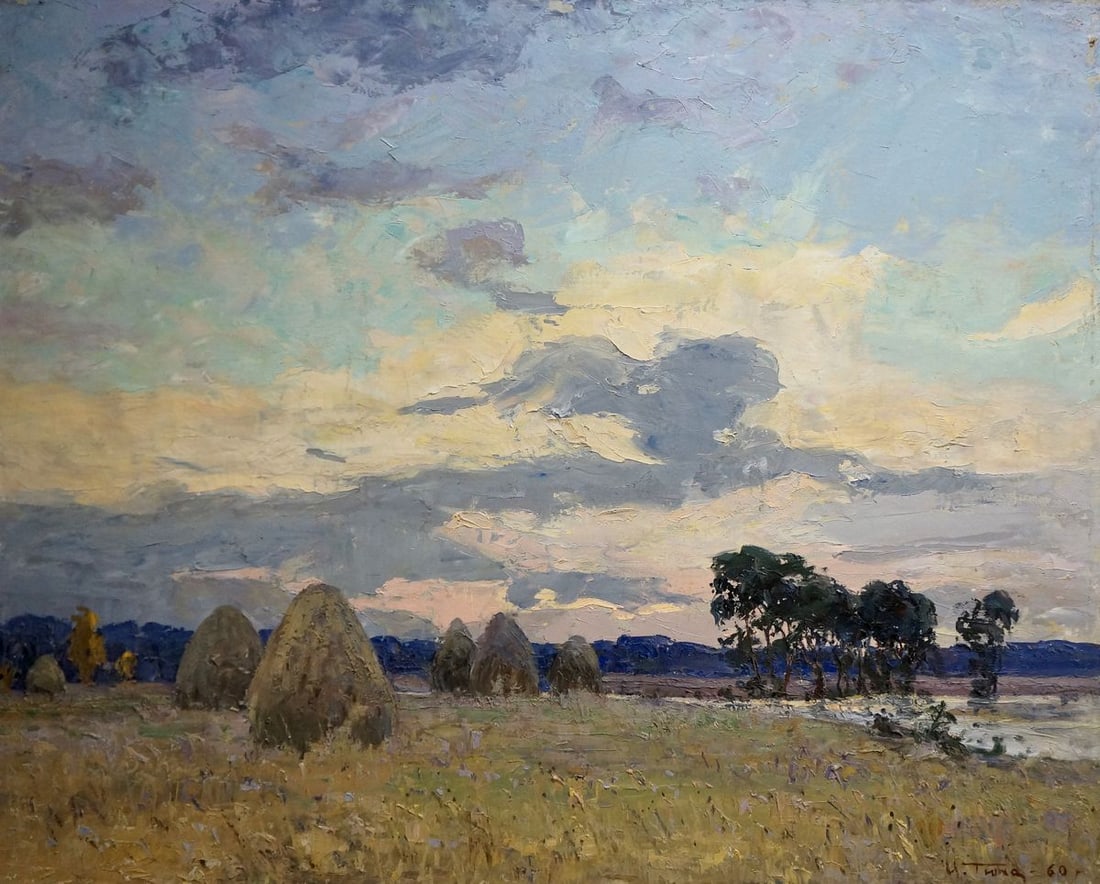 Oil painting Evening landscape Tyukha Ivan Andreevich: Vern 1309 *** ABOUT THIS PAINTING *** * TITLE: "Evening landscape" * ARTISTS: Tyukha Ivan Andreevich * SIZE: 80x100 cm/31.49x39.37 inches' * MEDIUM: oil, canvas * HAND PAINTED: Original painting from 