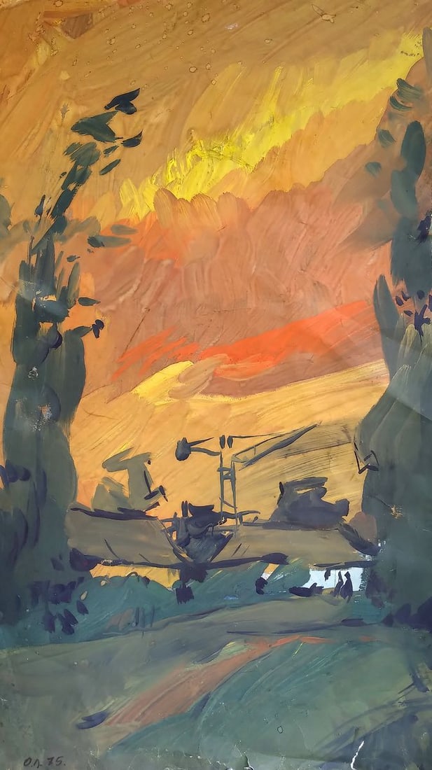Painting Colorful sunset Litvinov Oleg Arkad'yevich: 1259AAA *** ABOUT THIS PAINTING *** * TITLE: "Colorful sunset" * ARTISTS: Litvinov Oleg Arkad'yevich * SIZE: 35x61.5 cm/13.77x24.21 inches' * MEDIUM: mixed techique, paper * HAND PAINTED: Original