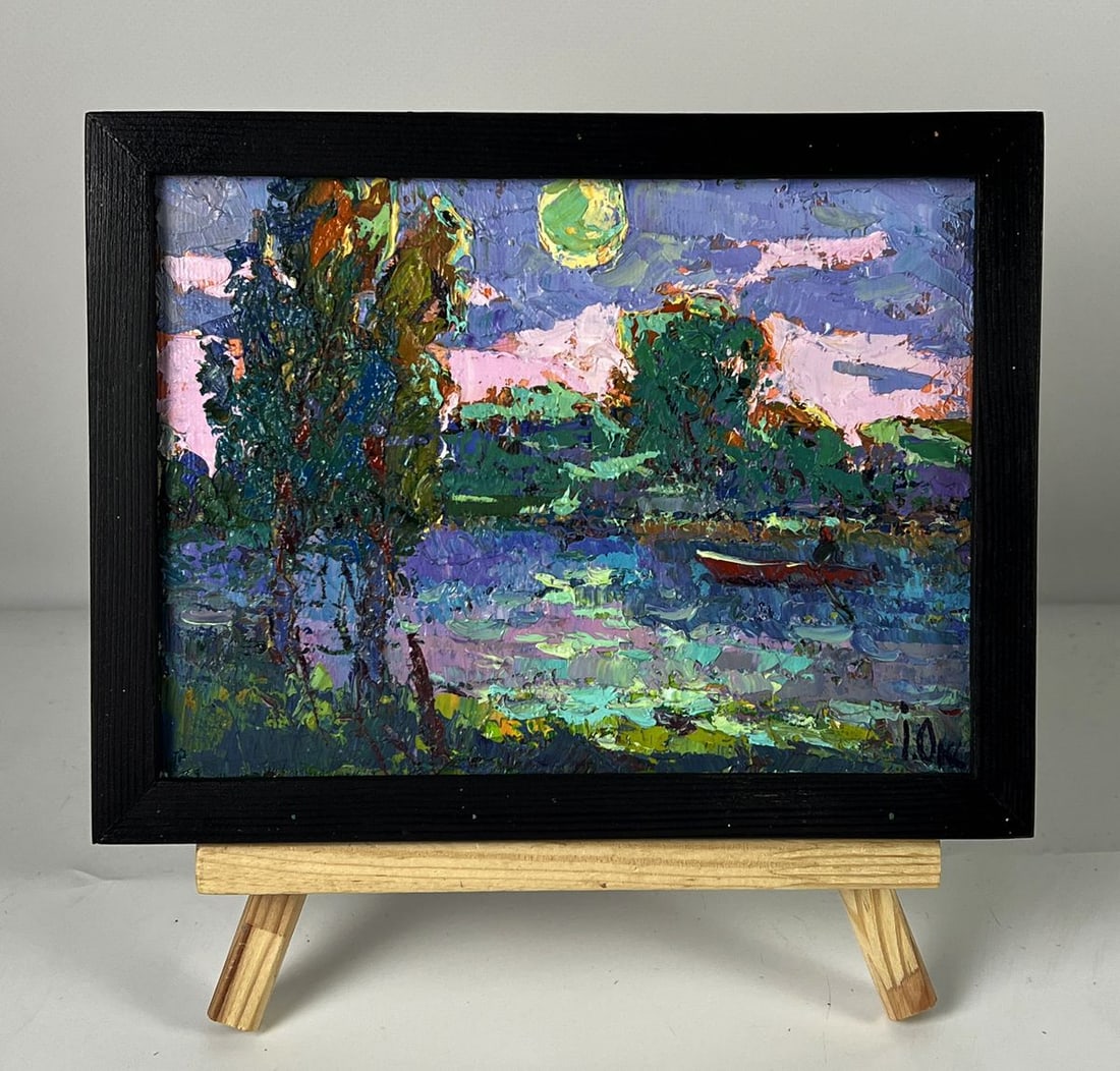 Oil painting Moonlit night over the river Oksana Ivanyuk: AAA6423*** ABOUT THIS PAINTING **** TITLE: "Moonlit night over The river"* ARTISTS: Oksana Ivanyuk* SIZE: 15x20 cm/5.90x7.87 inches'* MEDIUM: oil, canvas* HAND PAINTED: Original painting from our coll