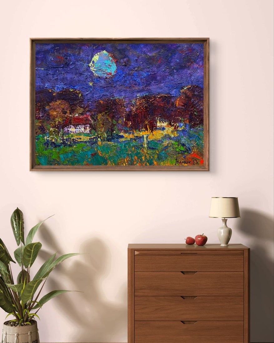 Oil painting Moonlit night in the village Oleksiy Ivanyuk - 3