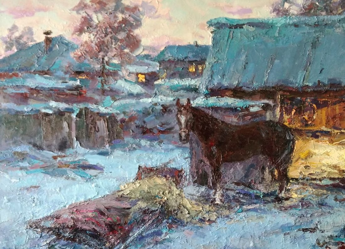 Oil painting Winter yard Alexander Nikolaevich Cherednichenko - 2