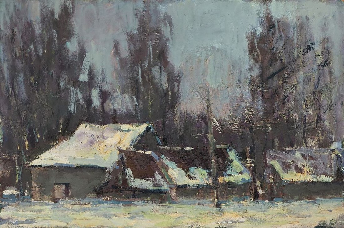 Oil painting After a cold night Volodymyr Pashchenko: Galler 140*** ABOUT THIS PAINTING **** TITLE: "After a cold night"* ARTISTS: Volodymyr Pashchenko* SIZE: 40x60 cm/15.74x23.62 inches'* MEDIUM: oil, cardboard* HAND PAINTED: Original painting from our 