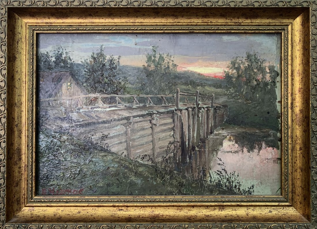 Oil painting Sunset A. Cherkas: 1737*** ABOUT THIS PAINTING **** TITLE: "Sunset"* ARTISTS: A. Cherkas* SIZE: 24x36 cm/9.44x14.17 inches' * MEDIUM: oil, cardboard* HAND PAINTED: Original painting from our collection* CONDITION: we
