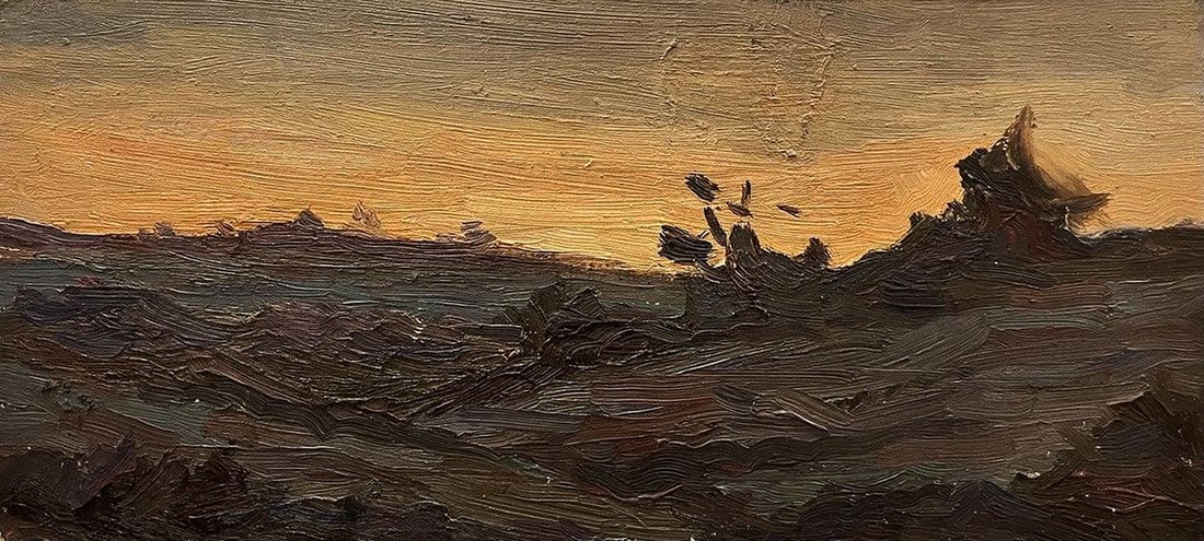 Oil painting In the west Oleg Kravets: Galler 350*** ABOUT THIS PAINTING **** TITLE: "In The west"* ARTISTS: Oleg Kravets* SIZE: 17x36 cm/6.69x14.17 inches'* MEDIUM: oil, cardboard* HAND PAINTED: Original painting from our collection*